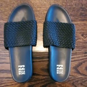 Billabong black slide slippers, euc, size 9